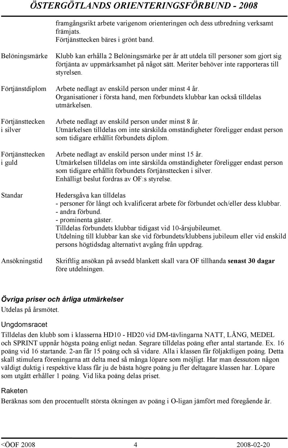 uppmärksamhet på något sätt. Meriter behöver inte rapporteras till styrelsen. Arbete nedlagt av enskild person under minst 4 år.