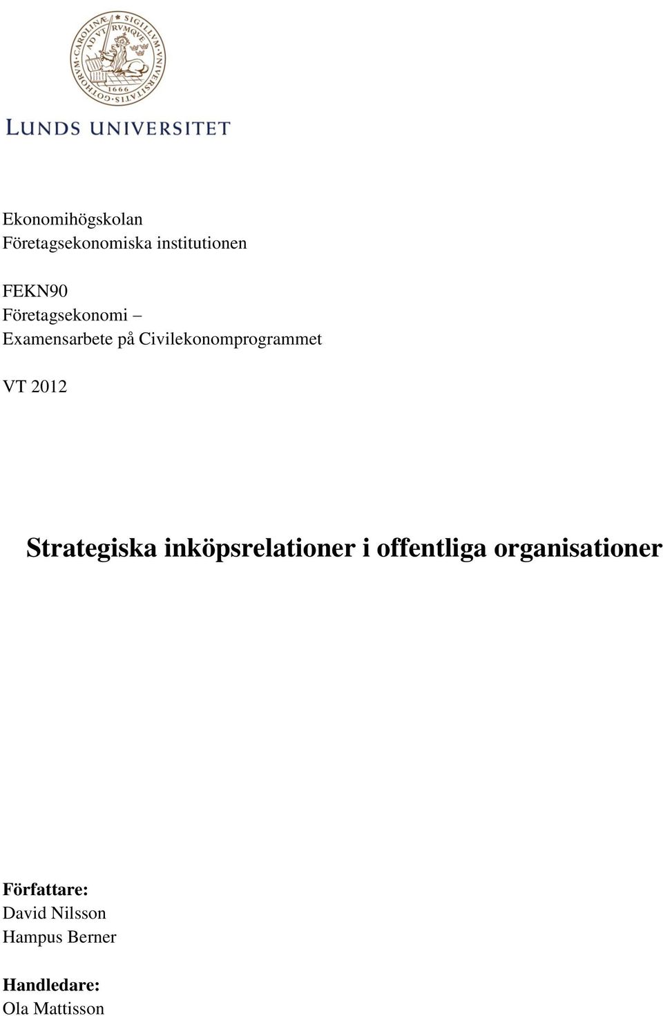 2012 Strategiska inköpsrelationer i offentliga