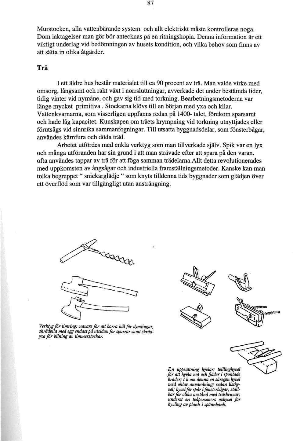 Trä I ett äldre hus består materialet till ca 90 procent av trä.