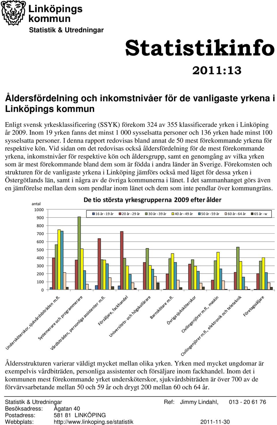 I denna rapport redovisas bland annat de 50 mest förekommande yrkena för respektive kön.