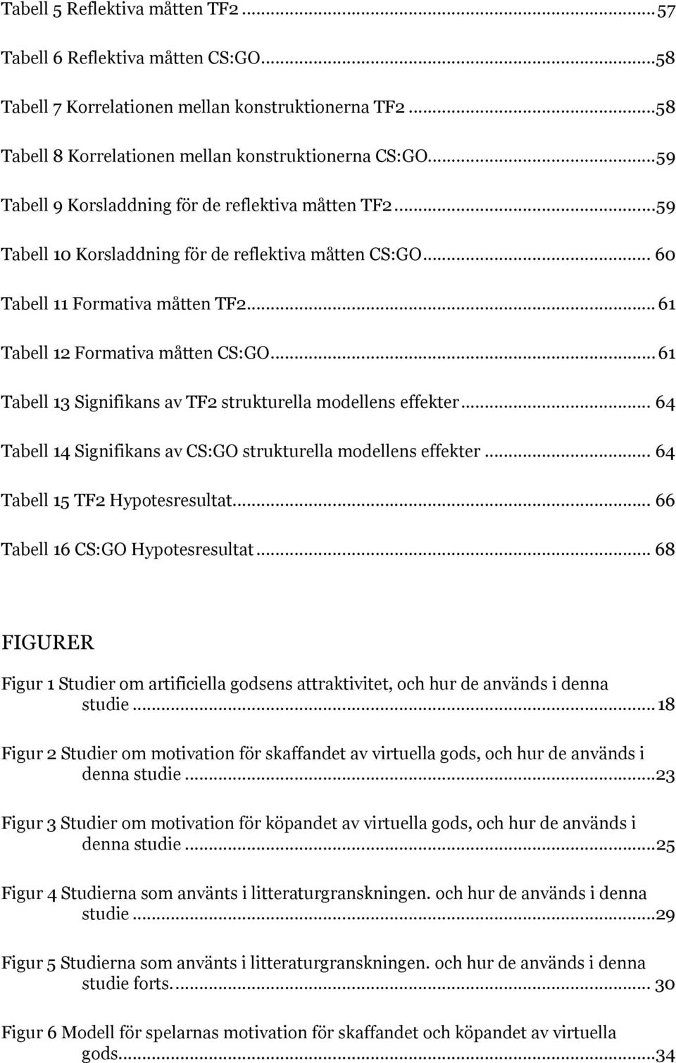 .. 61 Tabell 13 Signifikans av TF2 strukturella modellens effekter... 64 Tabell 14 Signifikans av CS:GO strukturella modellens effekter... 64 Tabell 15 TF2 Hypotesresultat.