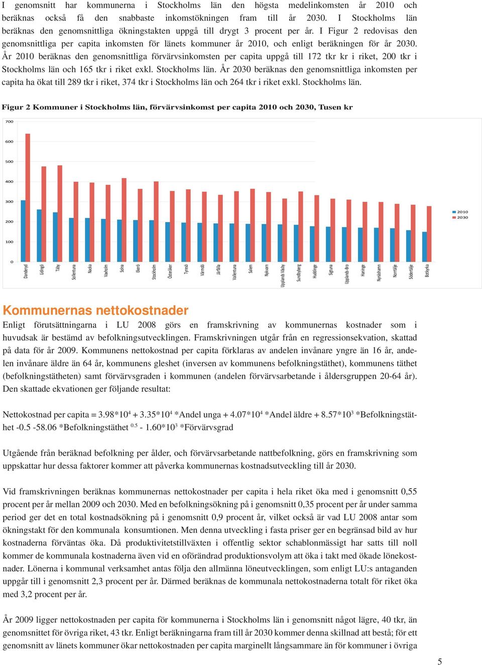 I Figur 2 redovisas den genomsnittliga per capita inkomsten för länets kommuner år 21, och enligt beräkningen för år 23.