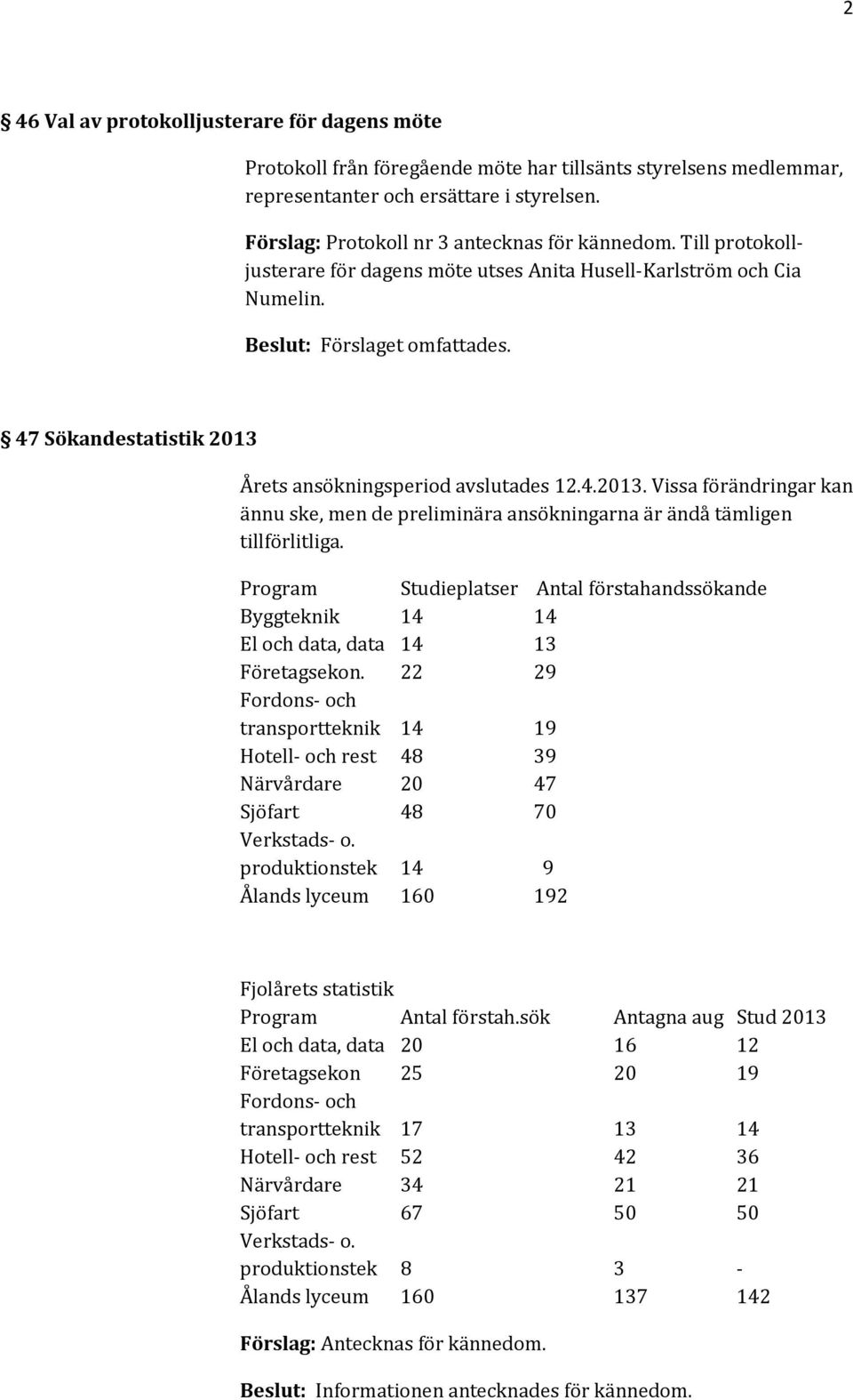 47 Sökandestatistik 2013 Årets ansökningsperiod avslutades 12.4.2013. Vissa förändringar kan ännu ske, men de preliminära ansökningarna är ändå tämligen tillförlitliga.