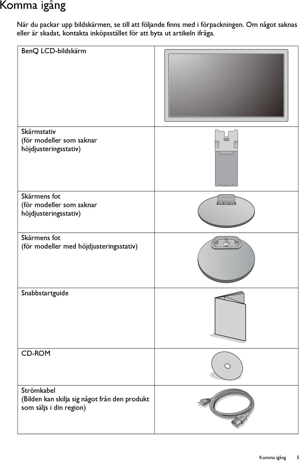 BenQ LCD-bildskärm Skärmstativ (för modeller som saknar höjdjusteringsstativ) Skärmens fot (för modeller som saknar