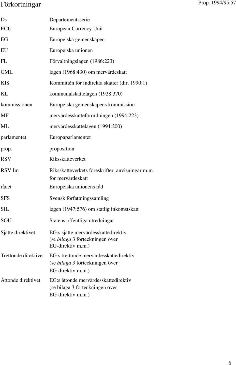 1990:1) KL kommunalskattelagen (1928:370) kommissionen Europeiska gemenskapens kommission MF mervärdesskatteförordningen (1994:223) ML mervärdesskattelagen (1994:200) parlamentet prop.