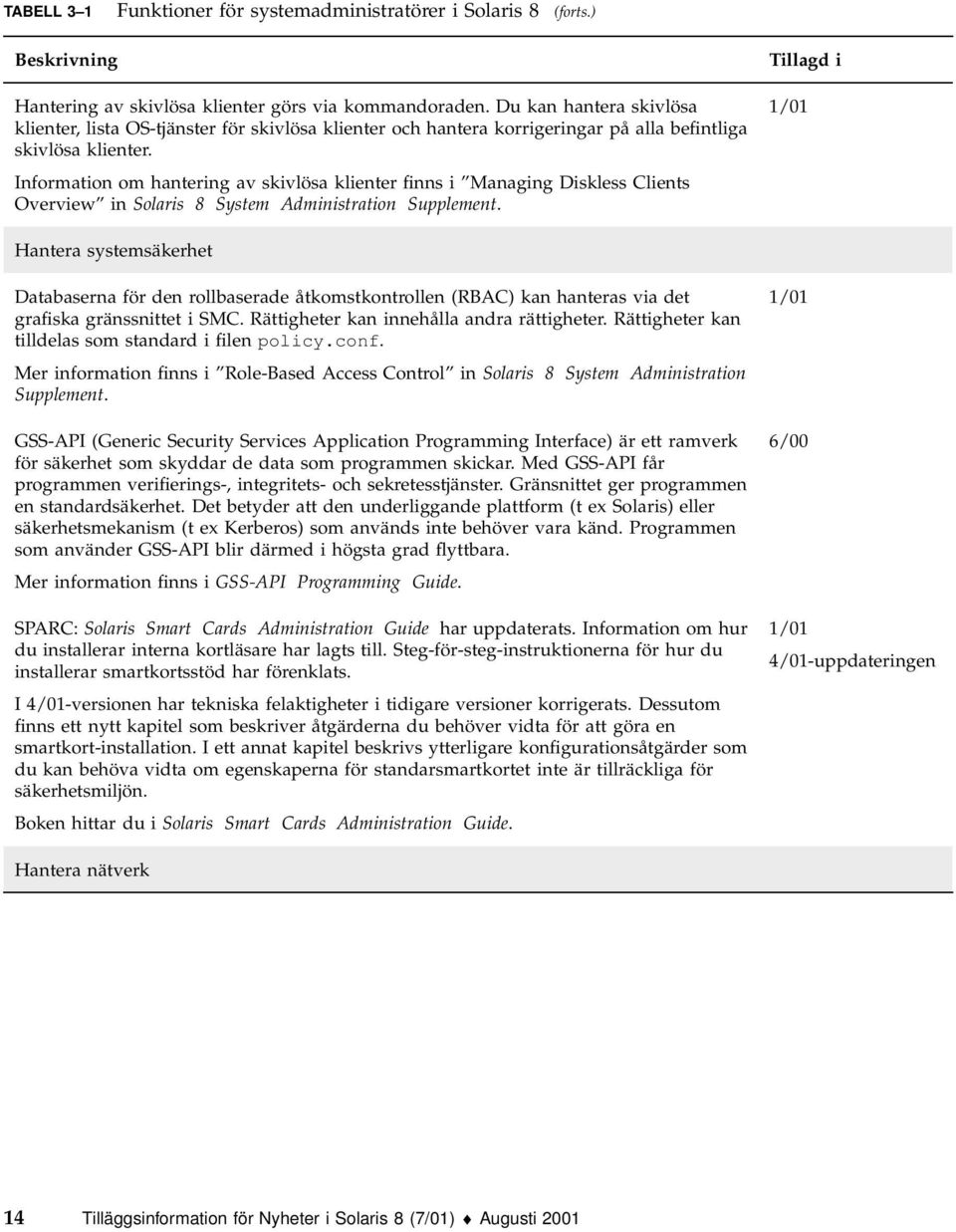 Information om hantering av skivlösa klienter finns i Managing Diskless Clients Overview in Solaris 8 System Administration Supplement.