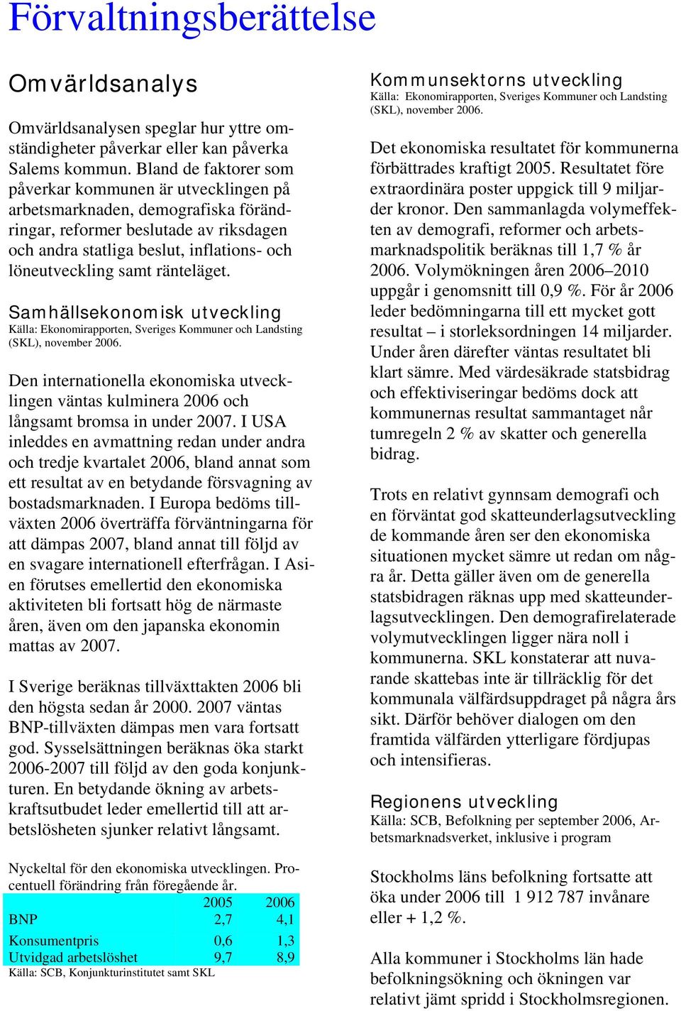 ränteläget. Samhällsekonomisk utveckling Källa: Ekonomirapporten, Sveriges Kommuner och Landsting (SKL), november 26.