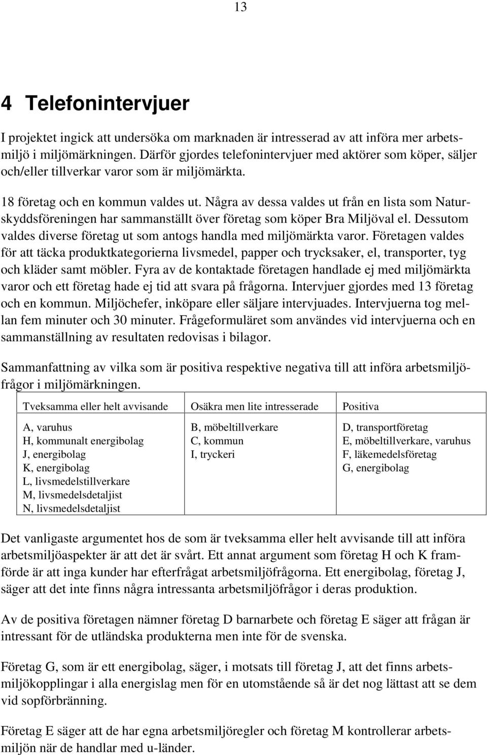 Några av dessa valdes ut från en lista som Naturskyddsföreningen har sammanställt över företag som köper Bra Miljöval el. Dessutom valdes diverse företag ut som antogs handla med miljömärkta varor.