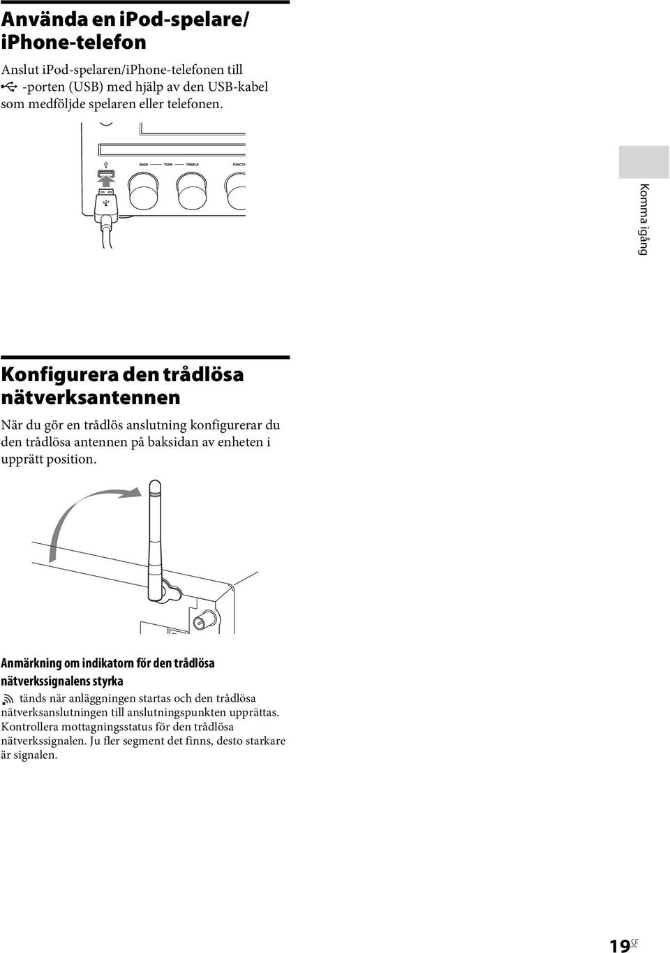 Komma igång Konfigurera den trådlösa nätverksantennen När du gör en trådlös anslutning konfigurerar du den trådlösa antennen på baksidan av enheten i