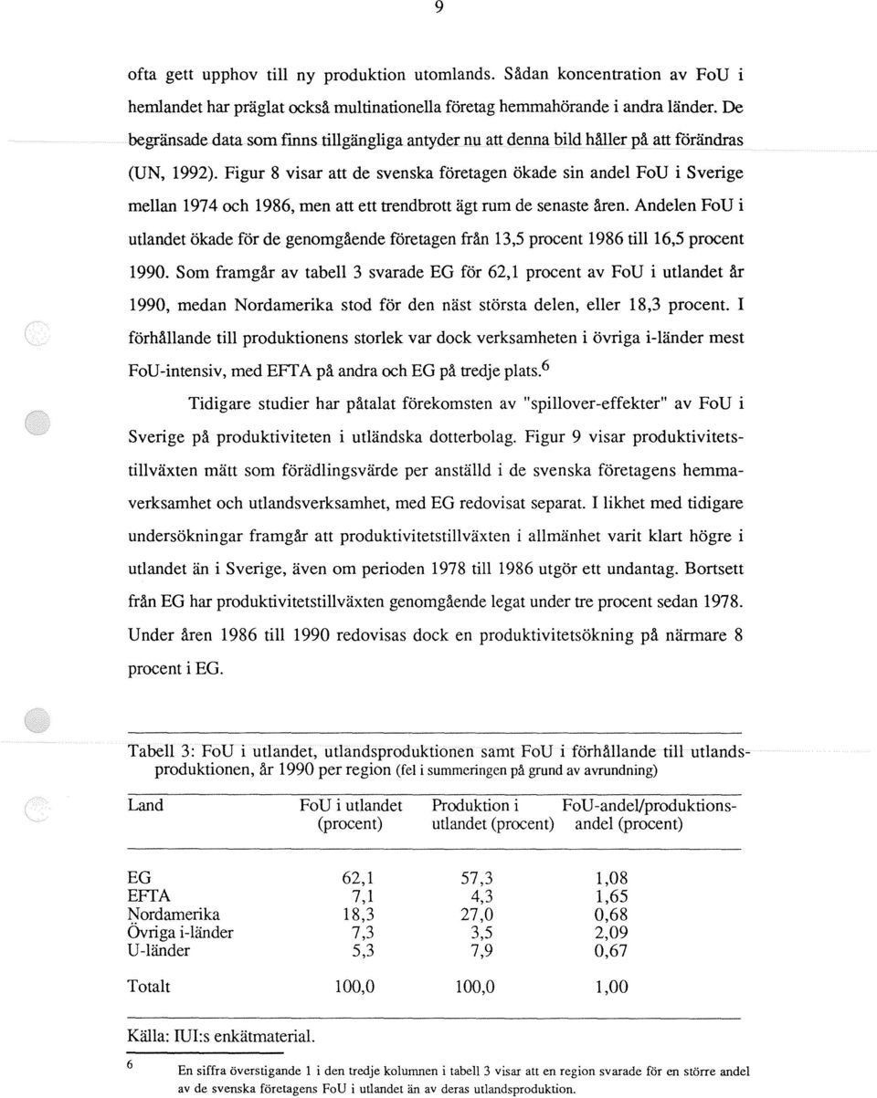 Figur 8 visar att de svenska företagen ökade sin andel FoU i Sverige mellan 1974 och 1986, men att ett trendbrott ägt rum de senaste åren.