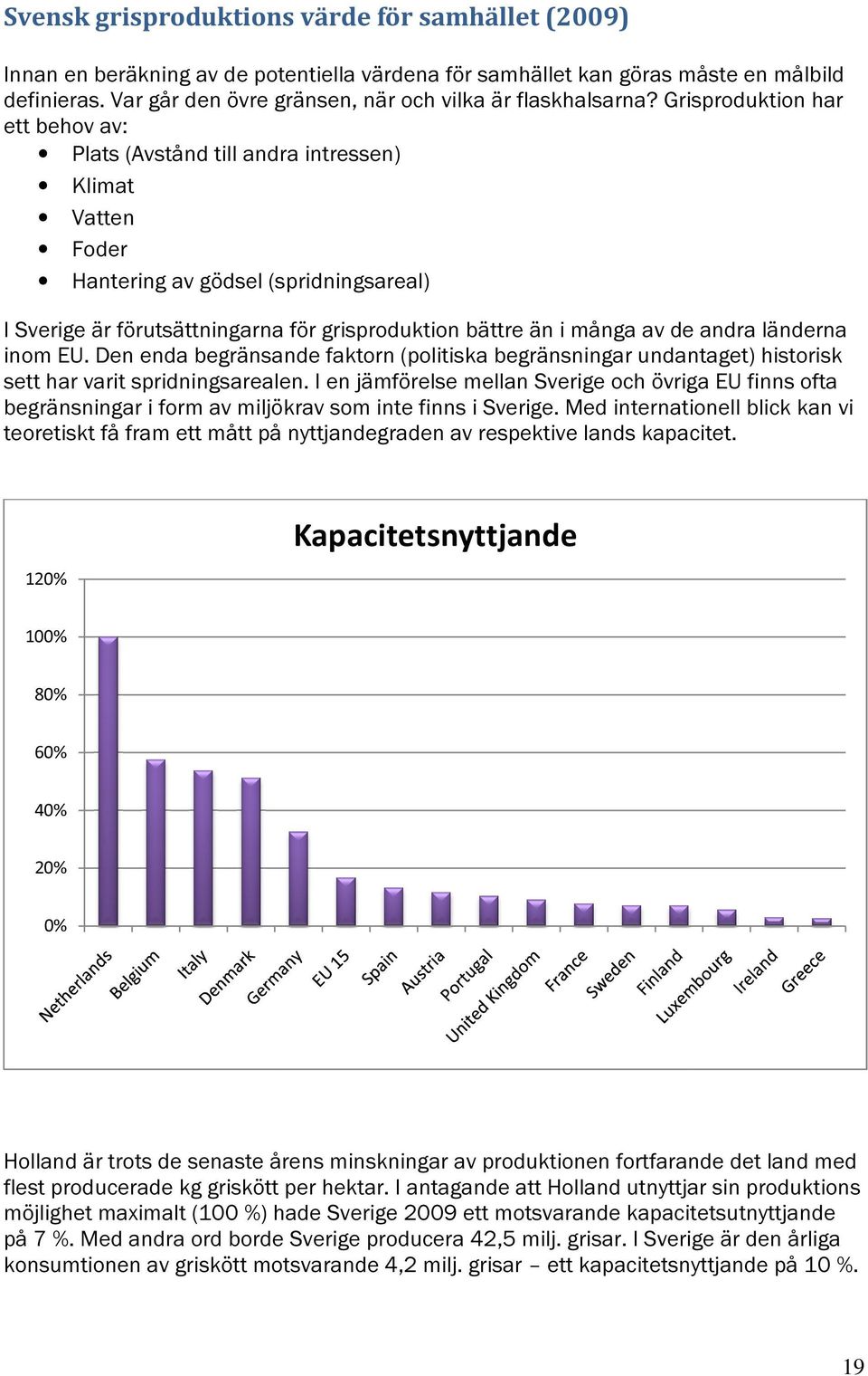 Grisproduktion har ett behov av: Plats (Avstånd till andra intressen) Klimat Vatten Foder Hantering av gödsel (spridningsareal) I Sverige är förutsättningarna för grisproduktion bättre än i många av