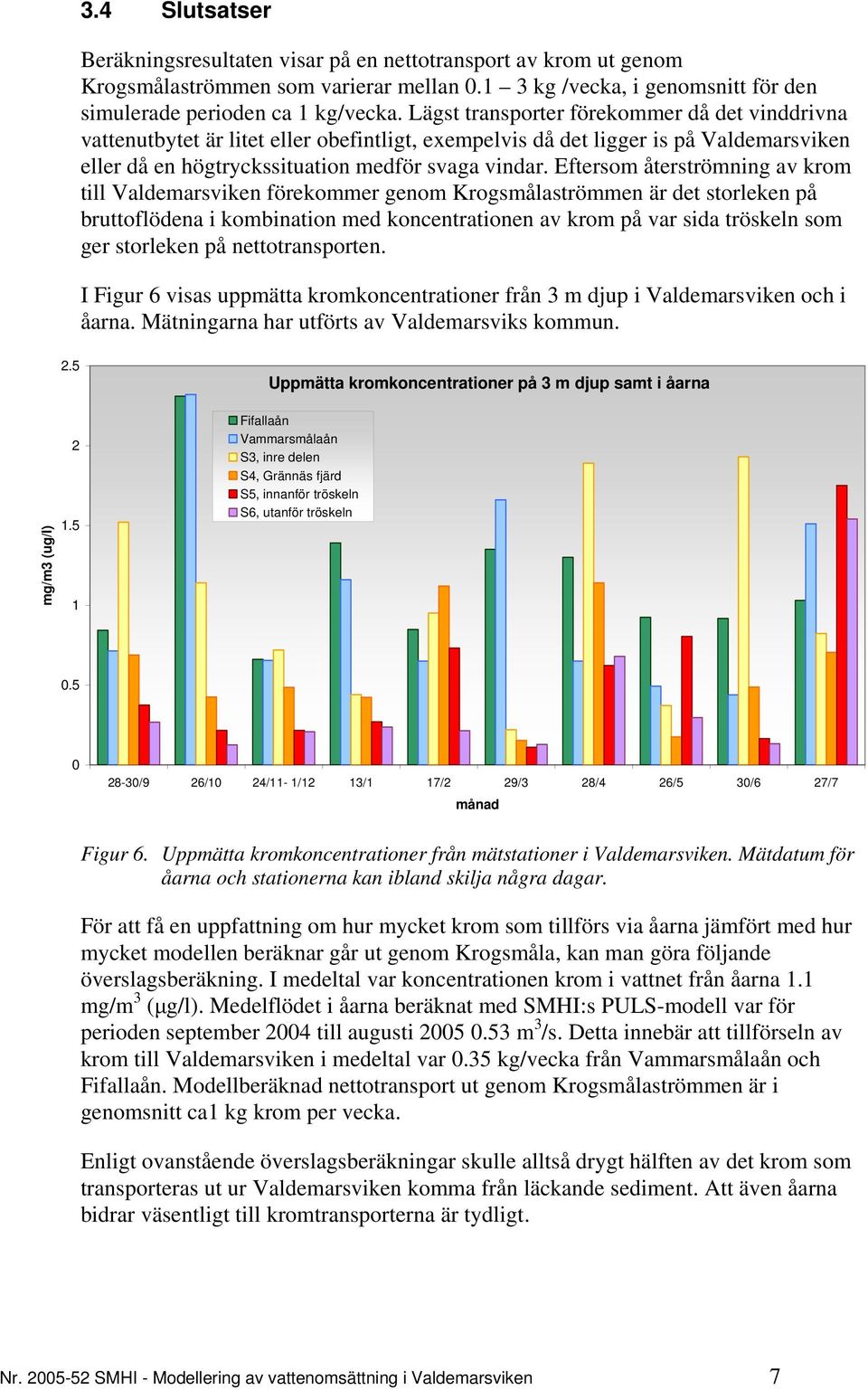 Eftersom återströmning av krom till Valdemarsviken förekommer genom Krogsmålaströmmen är det storleken på bruttoflödena i kombination med koncentrationen av krom på var sida tröskeln som ger