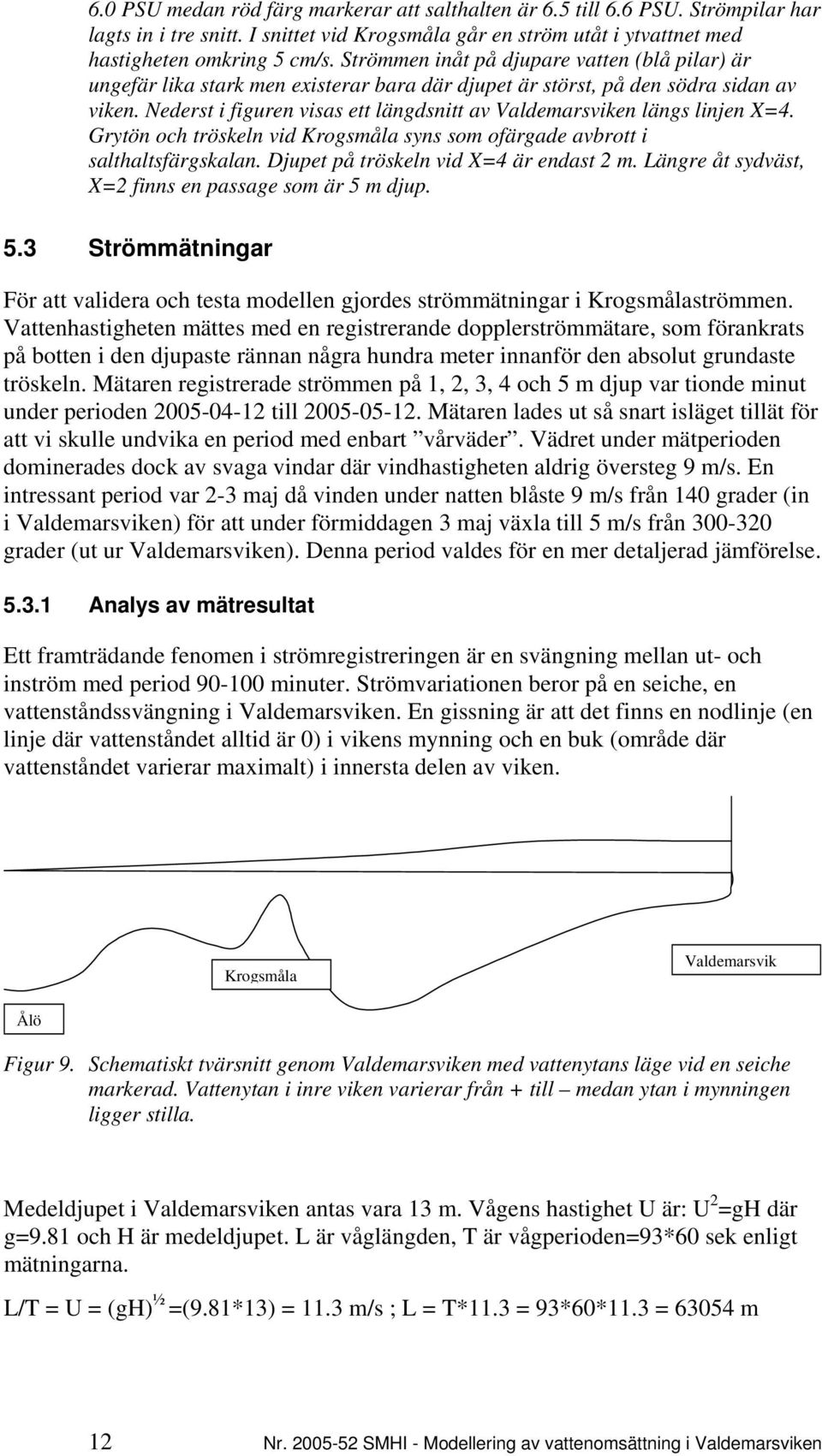 Nederst i figuren visas ett längdsnitt av Valdemarsviken längs linjen X=4. Grytön och tröskeln vid Krogsmåla syns som ofärgade avbrott i salthaltsfärgskalan. Djupet på tröskeln vid X=4 är endast 2 m.