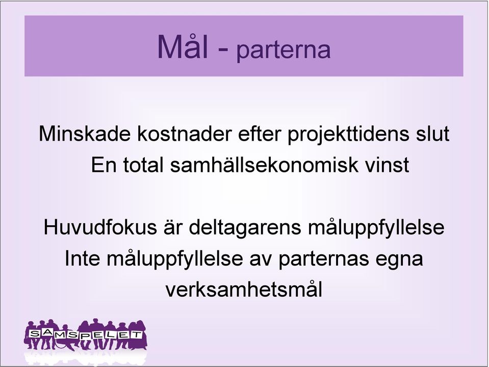 vinst Huvudfokus är deltagarens måluppfyllelse