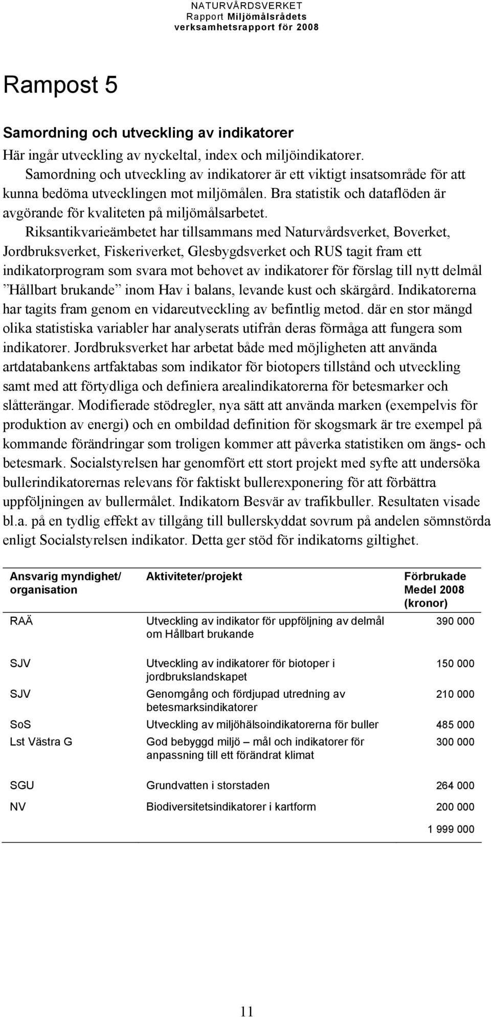 Riksantikvarieämbetet har tillsammans med Naturvårdsverket, Boverket, Jordbruksverket, Fiskeriverket, Glesbygdsverket och RUS tagit fram ett indikatorprogram som svara mot behovet av indikatorer för