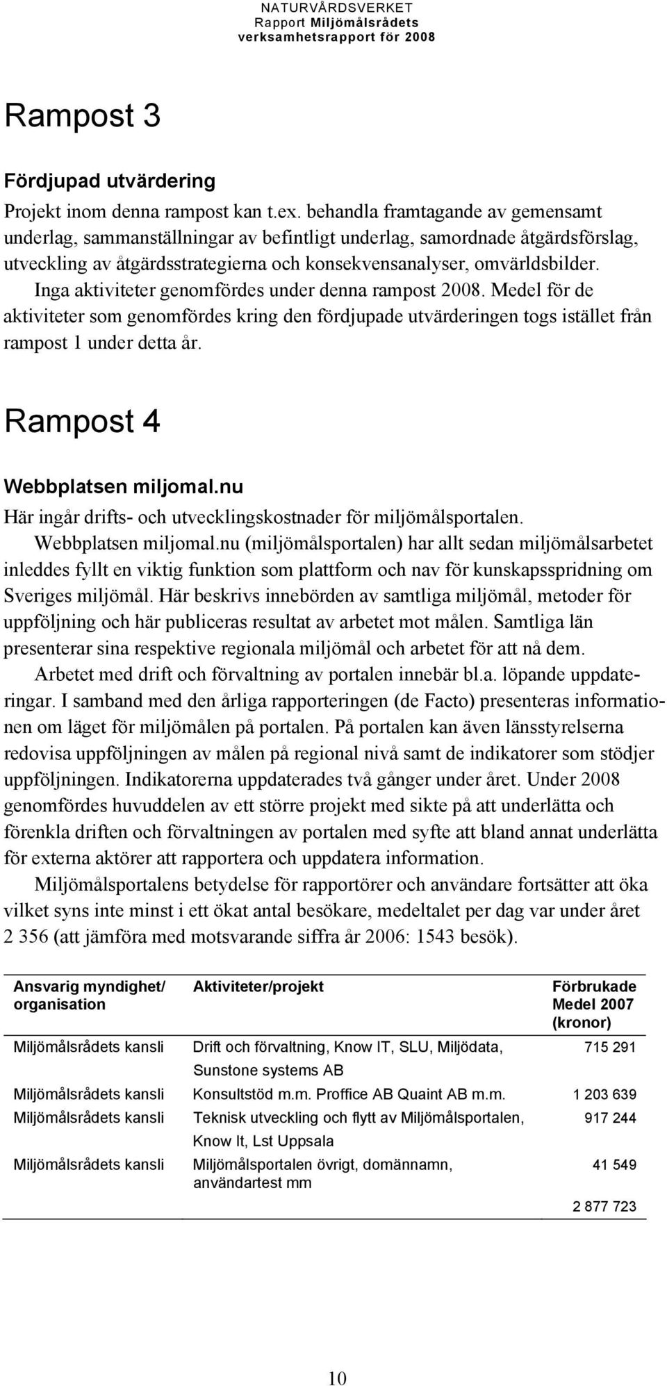 Inga aktiviteter genomfördes under denna rampost 2008. Medel för de aktiviteter som genomfördes kring den fördjupade utvärderingen togs istället från rampost 1 under detta år.