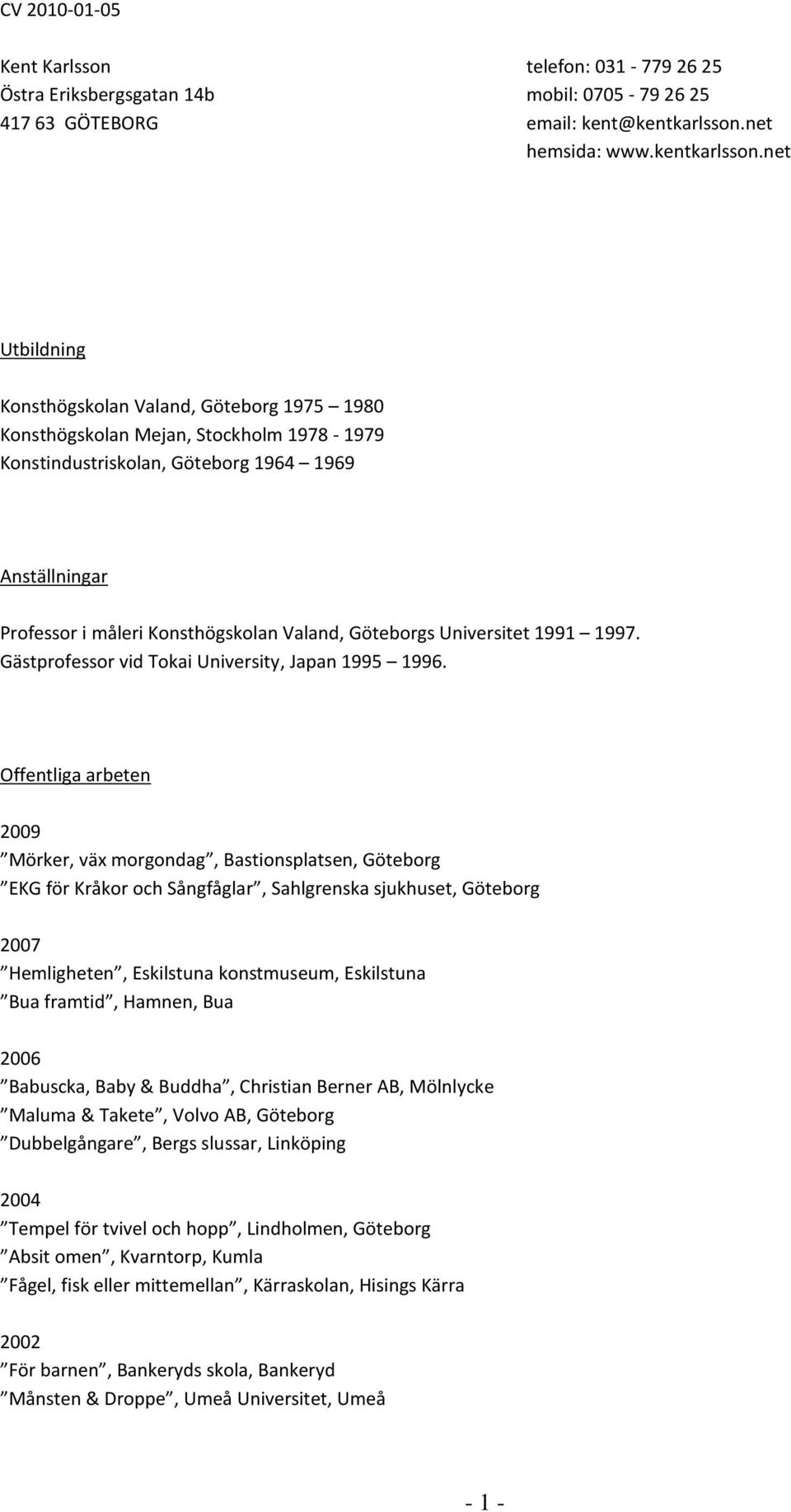 net Utbildning Konsthögskolan Valand, Göteborg 1975 1980 Konsthögskolan Mejan, Stockholm 1978-1979 Konstindustriskolan, Göteborg 1964 1969 Anställningar Professor i måleri Konsthögskolan Valand,