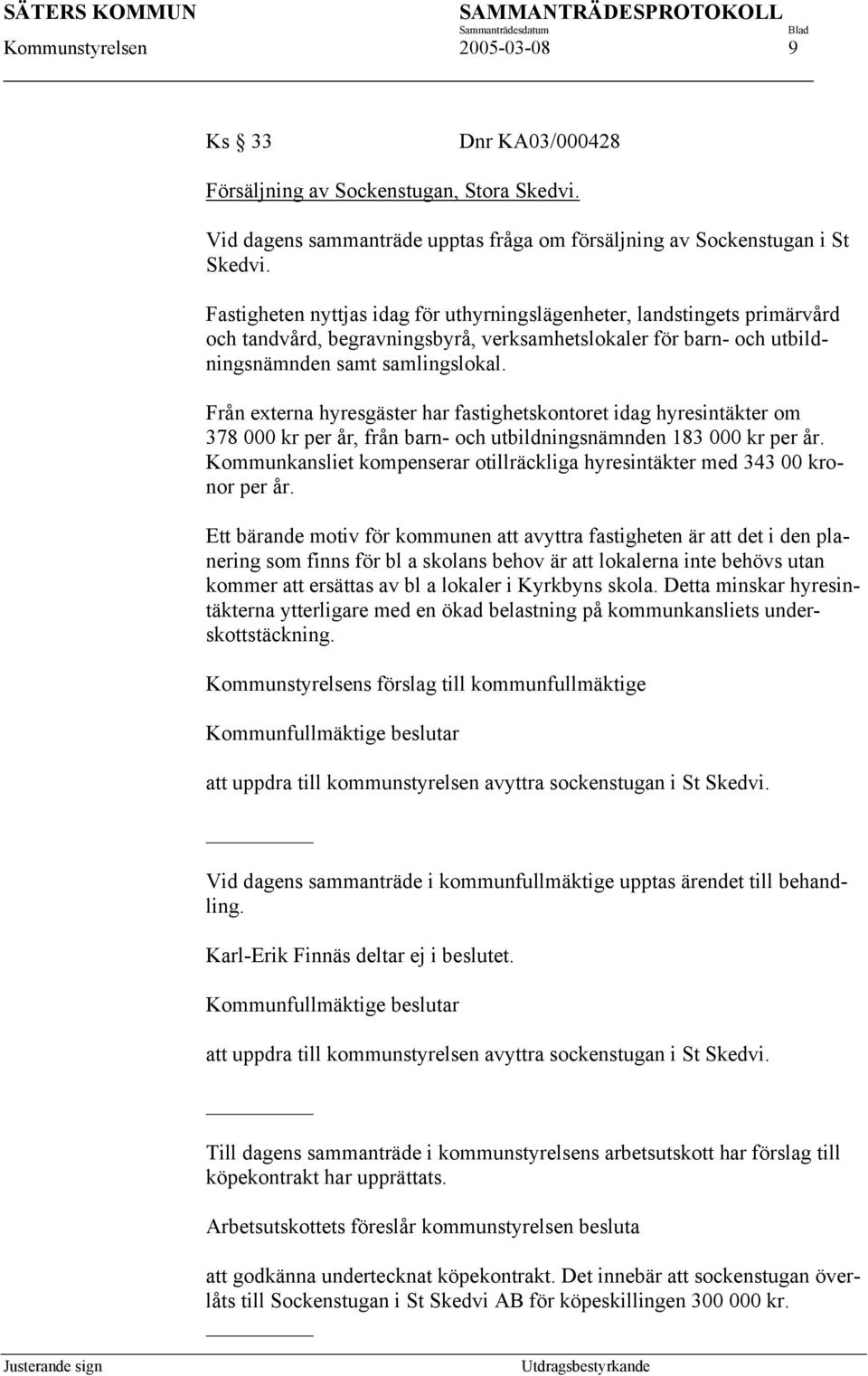 Från externa hyresgäster har fastighetskontoret idag hyresintäkter om 378 000 kr per år, från barn- och utbildningsnämnden 183 000 kr per år.