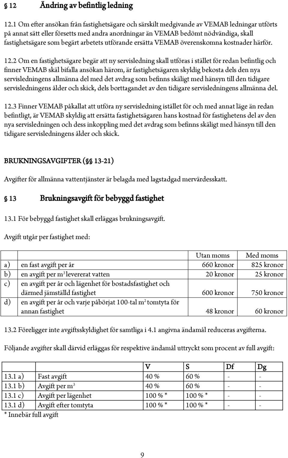 begärt arbetets utförande ersätta VEMAB överenskomna kostnader härför. 12.