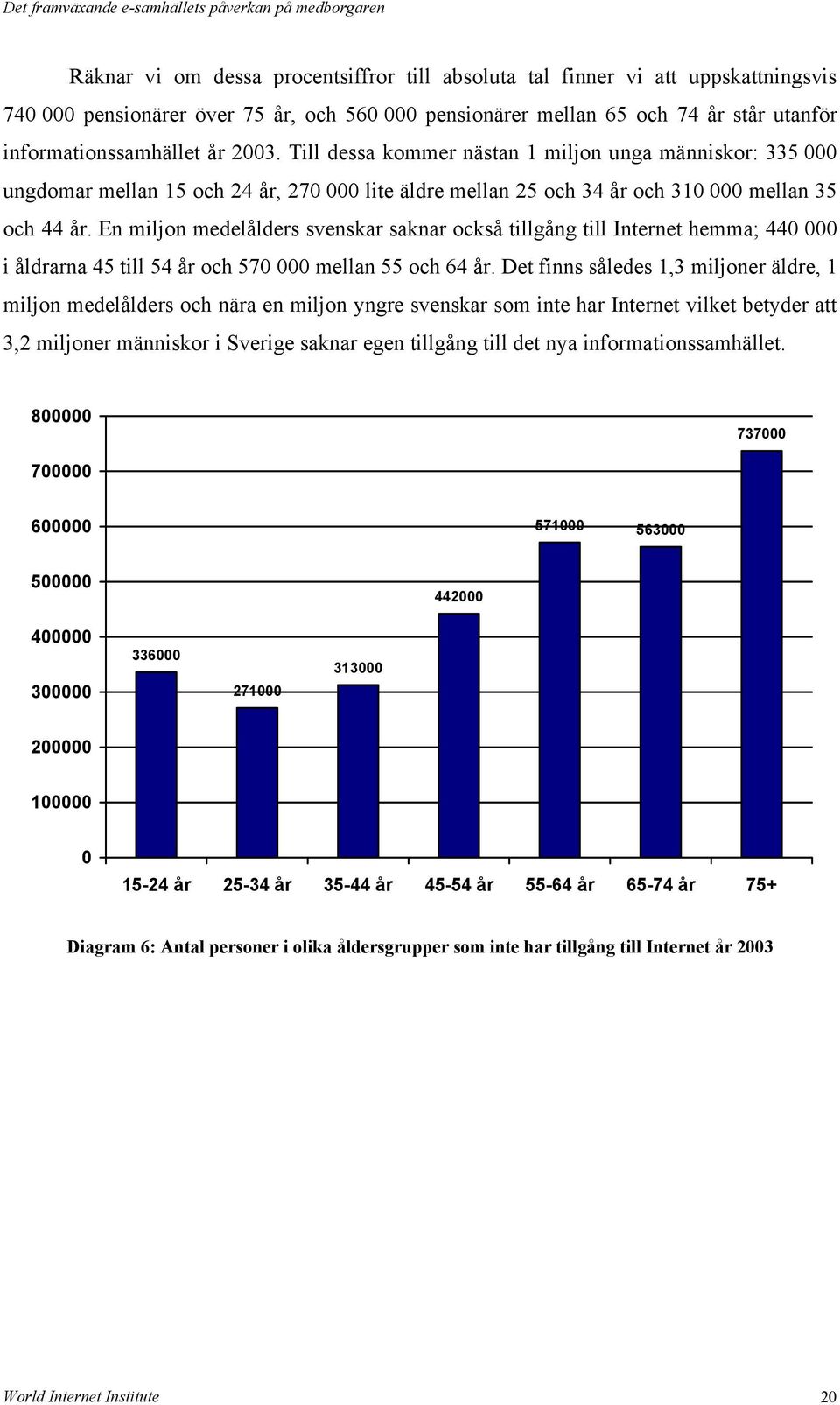 En miljon medelålders svenskar saknar också tillgång till Internet hemma; 440 000 i åldrarna 45 till 54 år och 570 000 mellan 55 och 64 år.