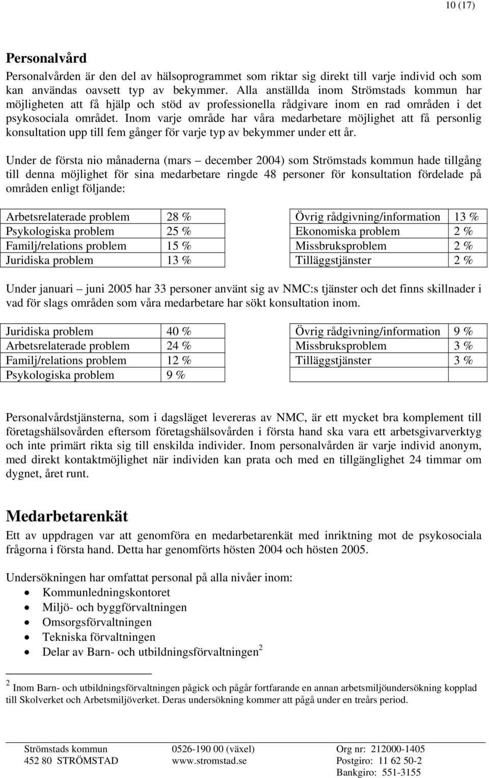 Inom varje område har våra medarbetare möjlighet att få personlig konsultation upp till fem gånger för varje typ av bekymmer under ett år.