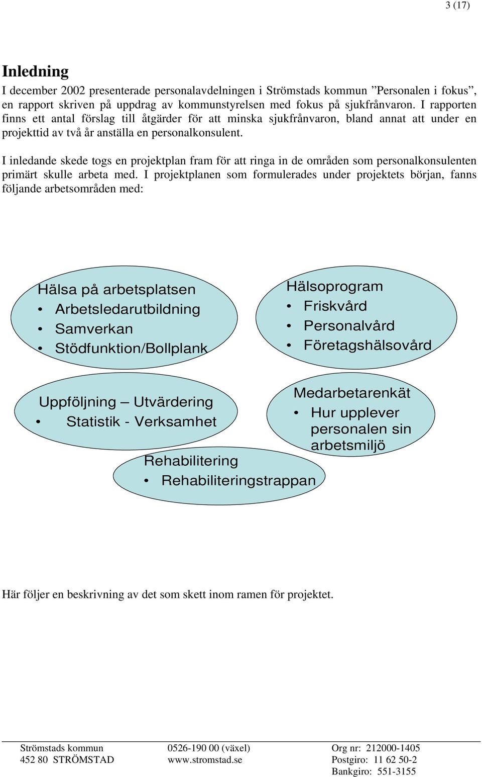 I inledande skede togs en projektplan fram för att ringa in de områden som personalkonsulenten primärt skulle arbeta med.