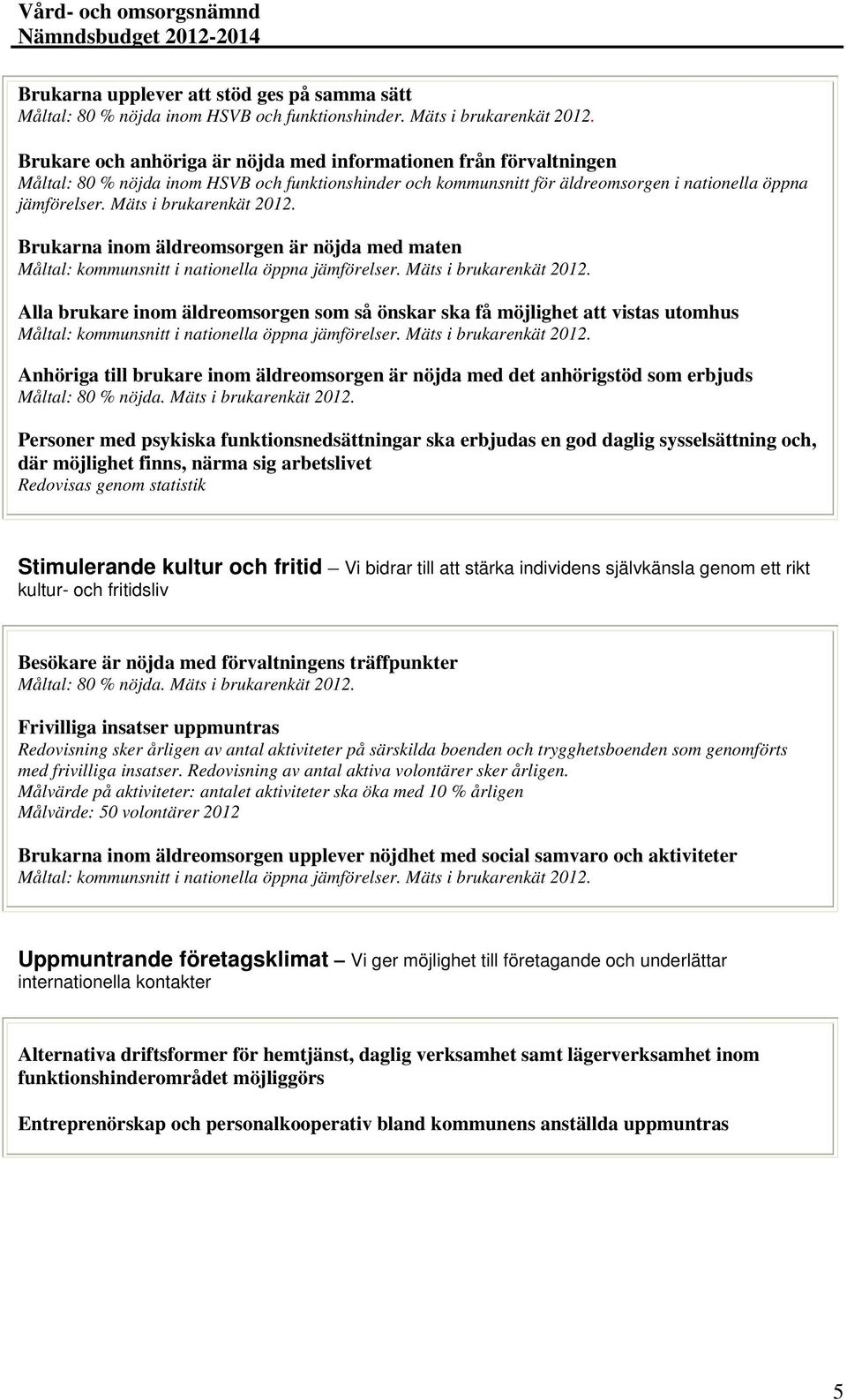 Mäts i brukarenkät 2012. Brukarna inom äldreomsorgen är nöjda med maten Måltal: kommunsnitt i nationella öppna jämförelser. Mäts i brukarenkät 2012.