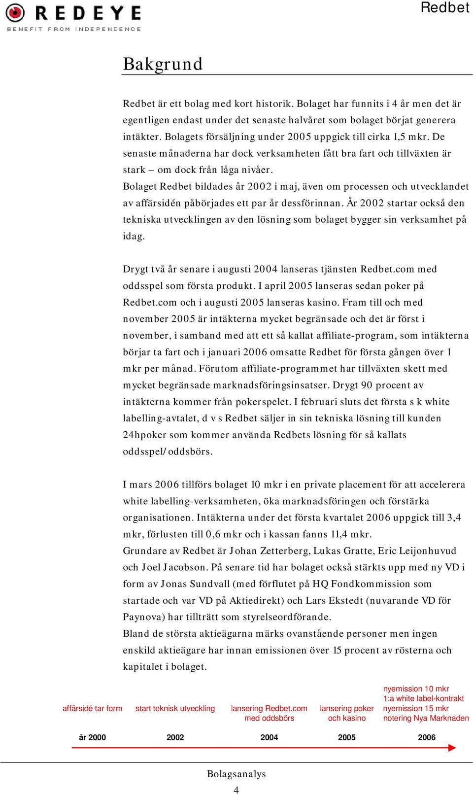 Bolaget Redbet bildades år 2002 i maj, även om processen och utvecklandet av affärsidén påbörjades ett par år dessförinnan.