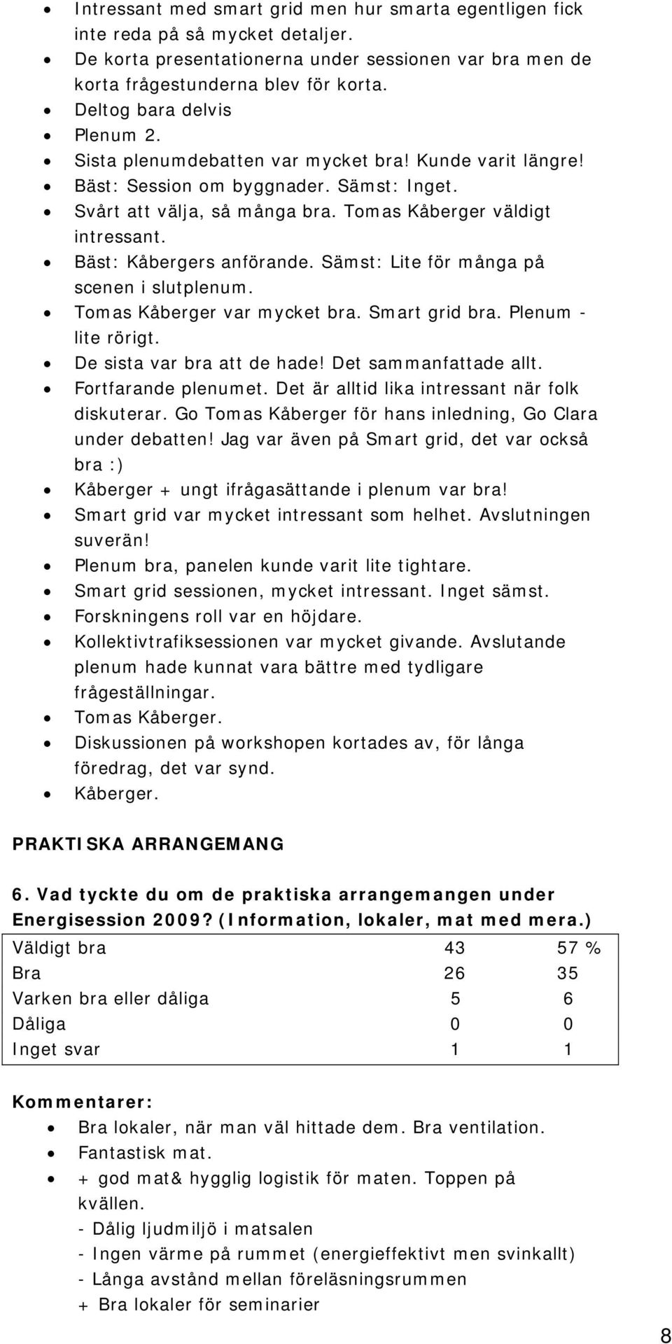 Bäst: Kåbergers anförande. Sämst: Lite för många på scenen i slutplenum. Tomas Kåberger var mycket bra. Smart grid bra. Plenum - lite rörigt. De sista var bra att de hade! Det sammanfattade allt.