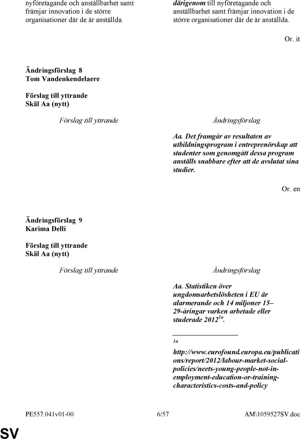 Det framgår av resultaten av utbildningsprogram i entreprenörskap att studenter som genomgått dessa program anställs snabbare efter att de avslutat sina studier. 9 Karima Delli Skäl Aa (nytt) Aa.