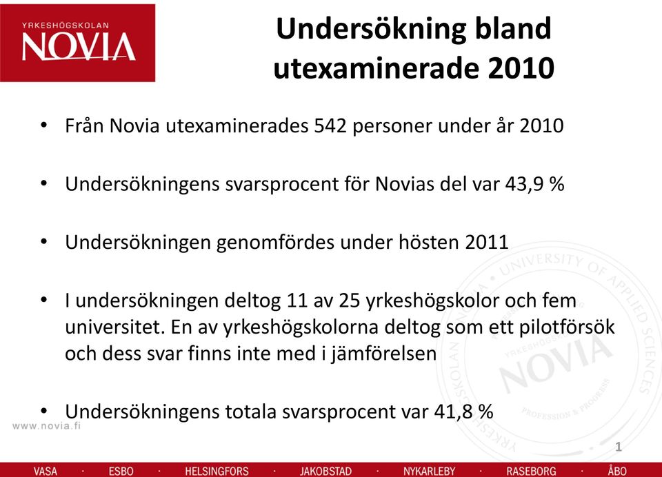 deltog 11 av 2 yrkeshögskolor och fem universitet.