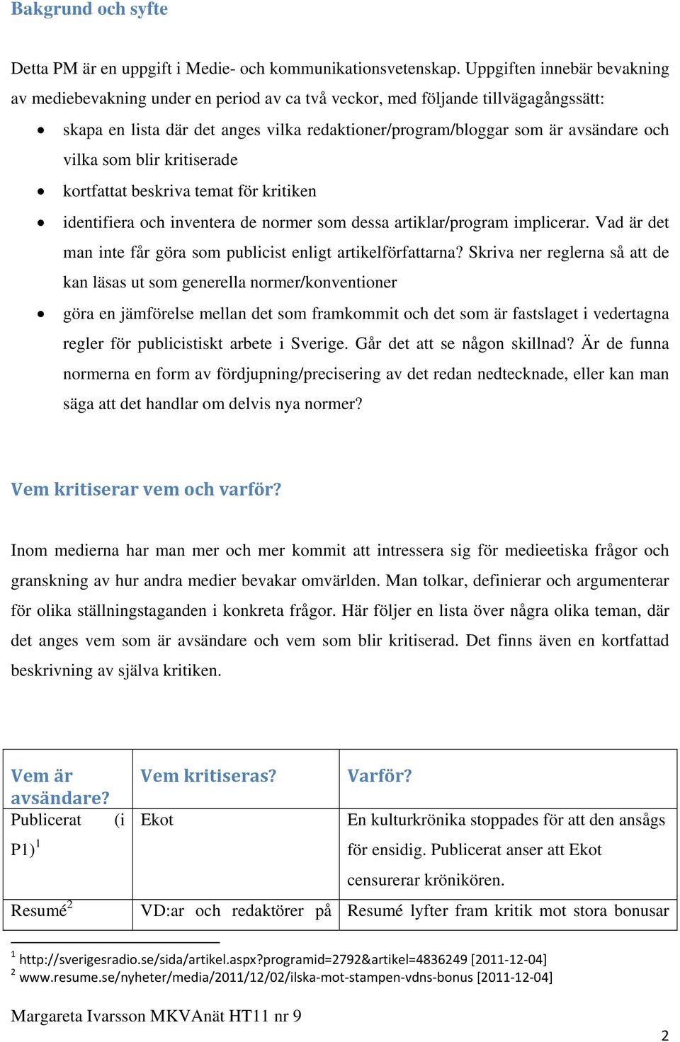 vilka som blir kritiserade kortfattat beskriva temat för kritiken identifiera och inventera de normer som dessa artiklar/program implicerar.