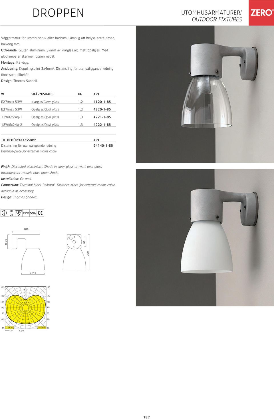 W SKÄRM/SHADE KG ART E27/max 53W Klarglas/Clear glass 1,2 4120-1-85 E27/max 53W Opalglas/Opal glass 1,2 4220-1-85 13W/Gx24q-1 Opalglas/Opal glass 1,3 4221-1-85 18W/Gx24q-2 Opalglas/Opal glass 1,3