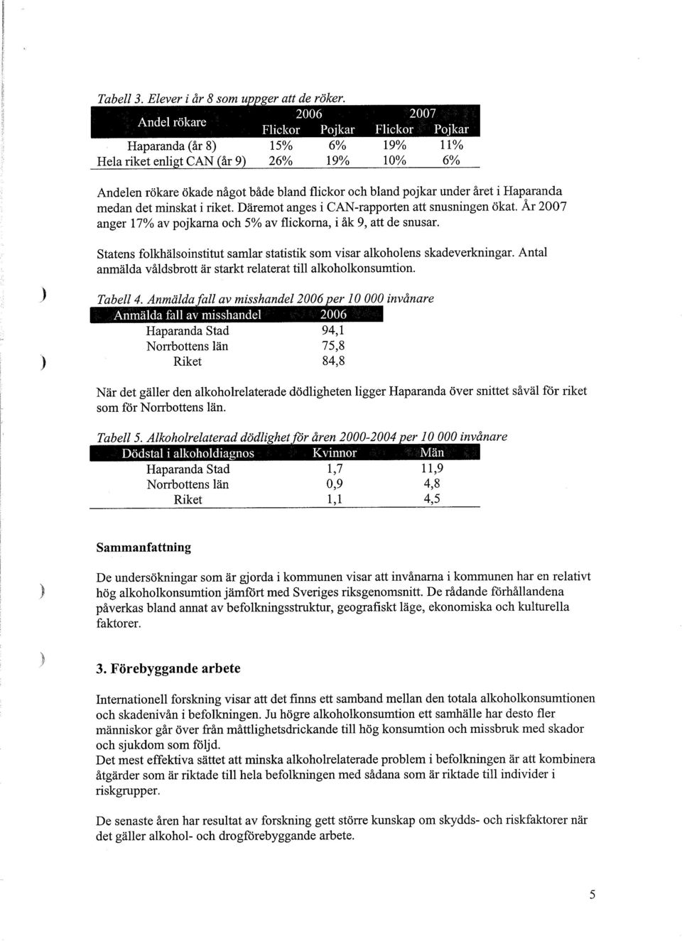 medan det minskat i riket. Däremot anges ican-rapporten att snusningen ökat. Ar 2007 anger 17% av pojkarna och 5% av flickorna, i åk 9, att de snusar.