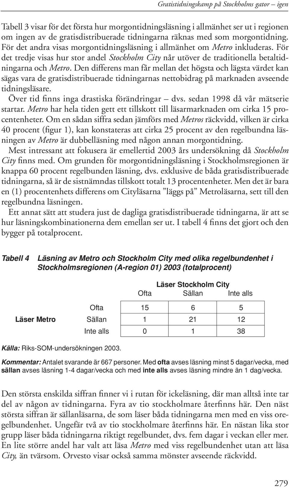 Den differens man får mellan det högsta och lägsta värdet kan sägas vara de gratisdistribuerade tidningarnas nettobidrag på marknaden avseende tidningsläsare.