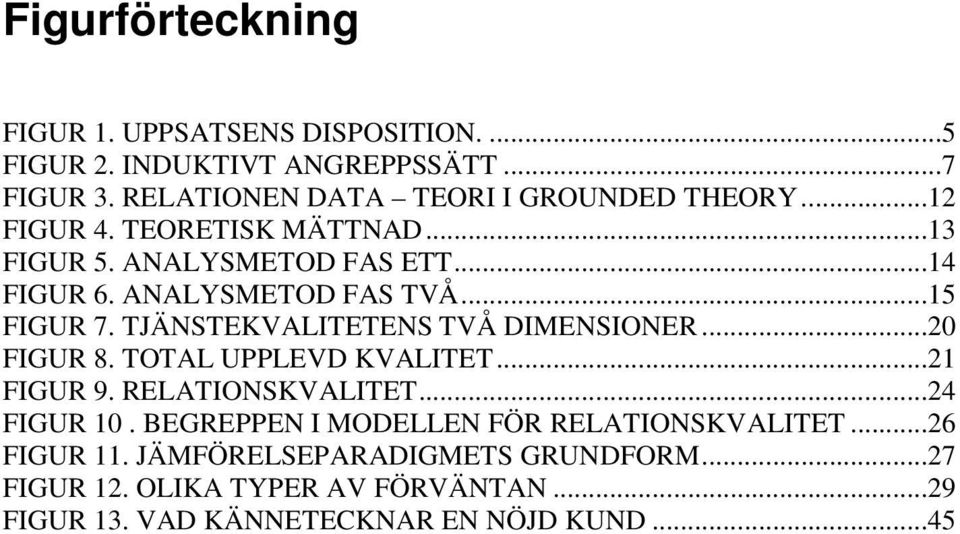 ANALYSMETOD FAS TVÅ...15 FIGUR 7. TJÄNSTEKVALITETENS TVÅ DIMENSIONER...20 FIGUR 8. TOTAL UPPLEVD KVALITET...21 FIGUR 9. RELATIONSKVALITET.