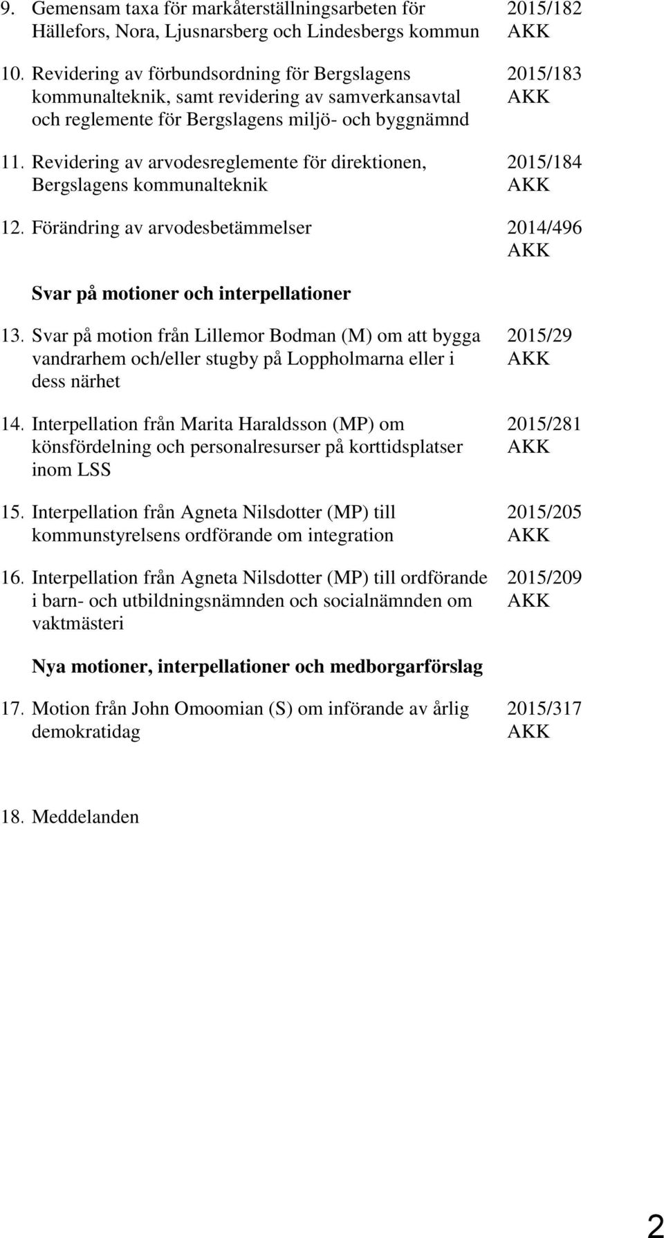 Revidering av arvodesreglemente för direktionen, Bergslagens kommunalteknik 2015/182 AKK 2015/183 AKK 2015/184 AKK 12.
