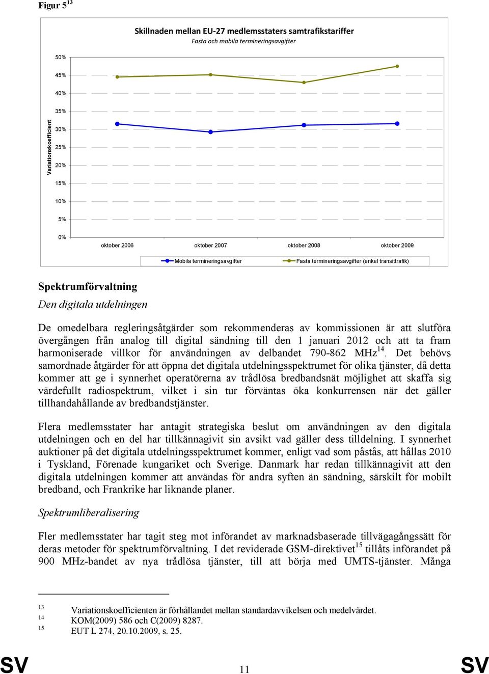 av kommissionen är att slutföra övergången från analog till digital sändning till den 1 januari 2012 och att ta fram harmoniserade villkor för användningen av delbandet 790-862 MHz 14.