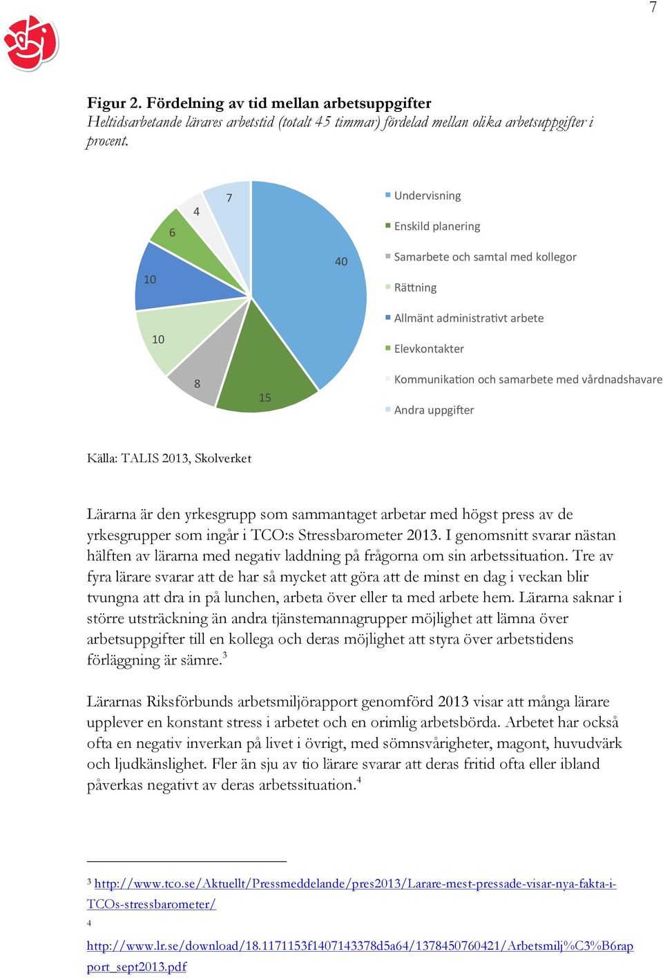 Källa: TALIS 2013, Skolverket Lärarna är den yrkesgrupp som sammantaget arbetar med högst press av de yrkesgrupper som ingår i TCO:s Stressbarometer 2013.