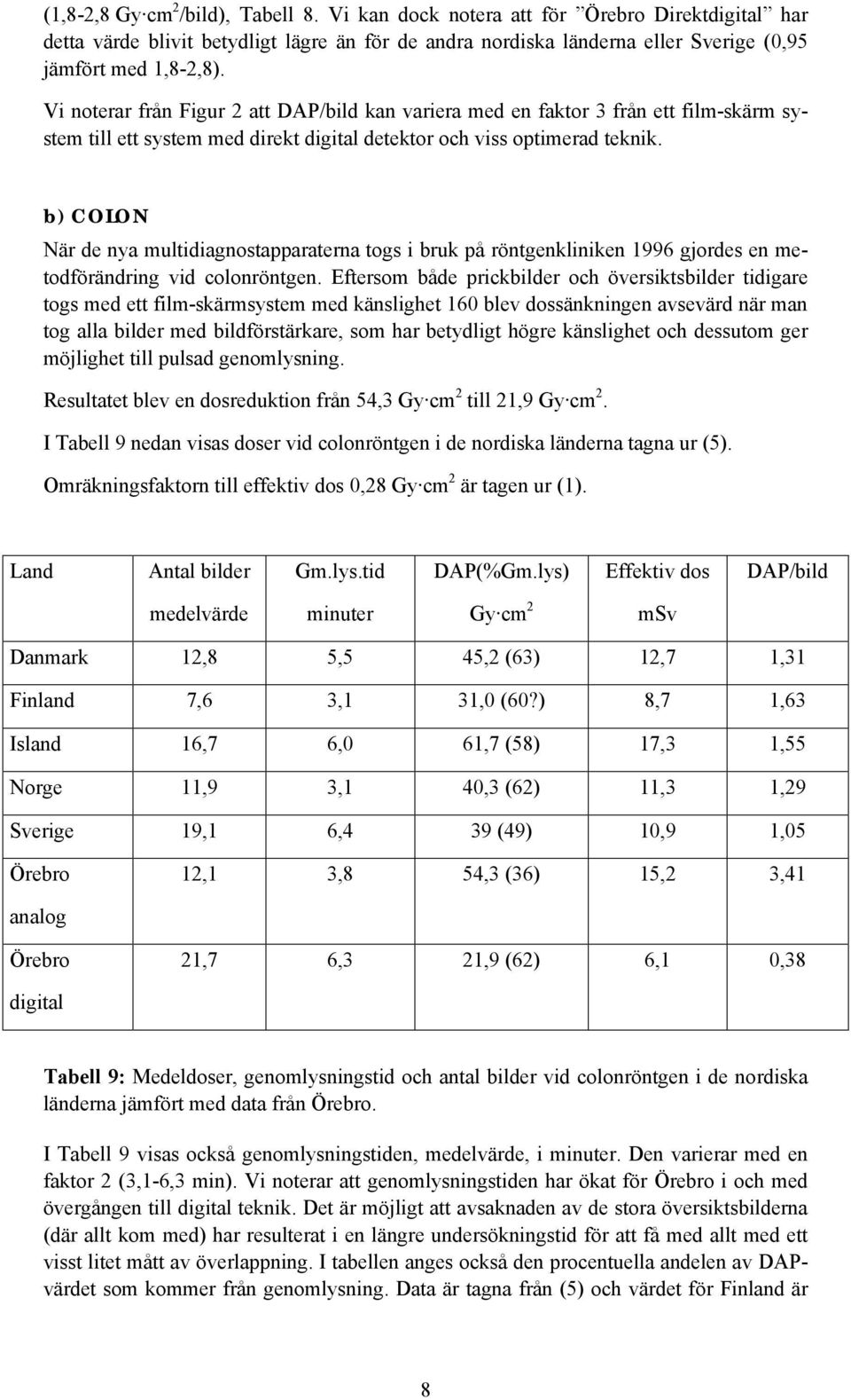 b) COLON När de nya multidiagnostapparaterna togs i bruk på röntgenkliniken 1996 gjordes en metodförändring vid colonröntgen.