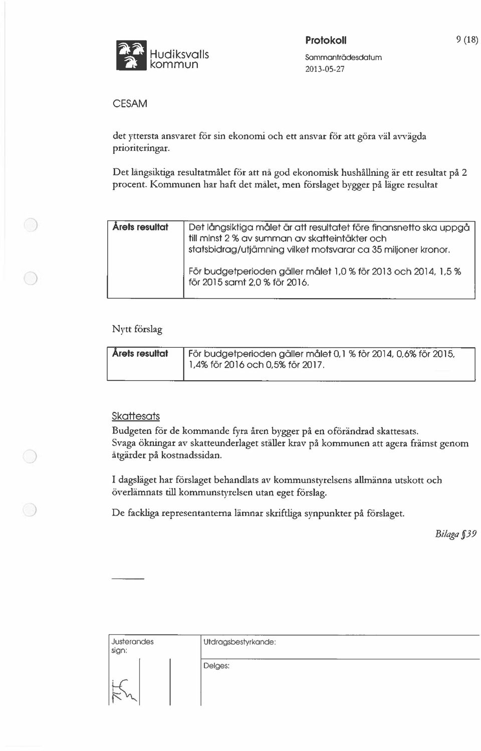 Kommunen har haft det malet, men förslaget bygger på lägre resultat Årets resultat Det långsiktiga målet är aff resultatet före finansnetto ska uppgå till minst 2 % av summan av skaffeintäkter och