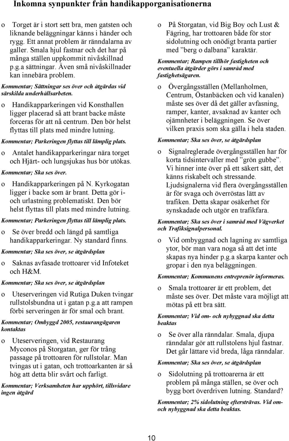 Kmmentar; Sättningar ses över ch åtgärdas vid särskilda underhållsarbeten. Handikapparkeringen vid Knsthallen ligger placerad så att brant backe måste frceras för att nå centrum.