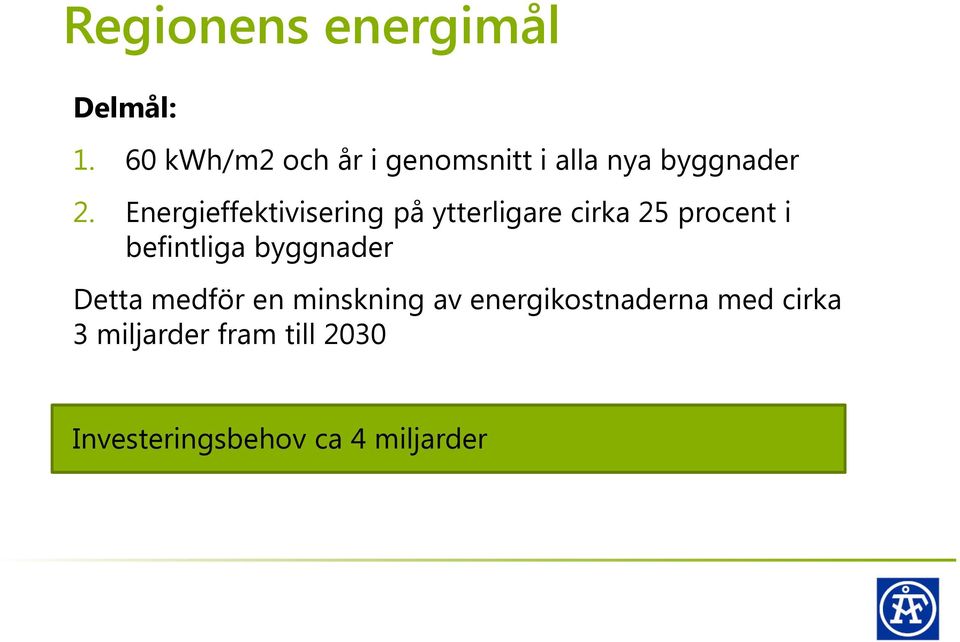 Energieffektivisering på ytterligare cirka 25 procent i befintliga