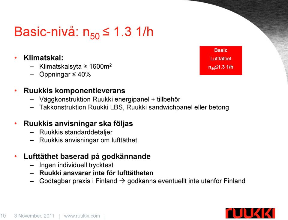 eller betong Ruukkis anvisningar ska följas Ruukkis standarddetaljer Ruukkis anvisningar om lufttäthet Lufttäthet baserad på