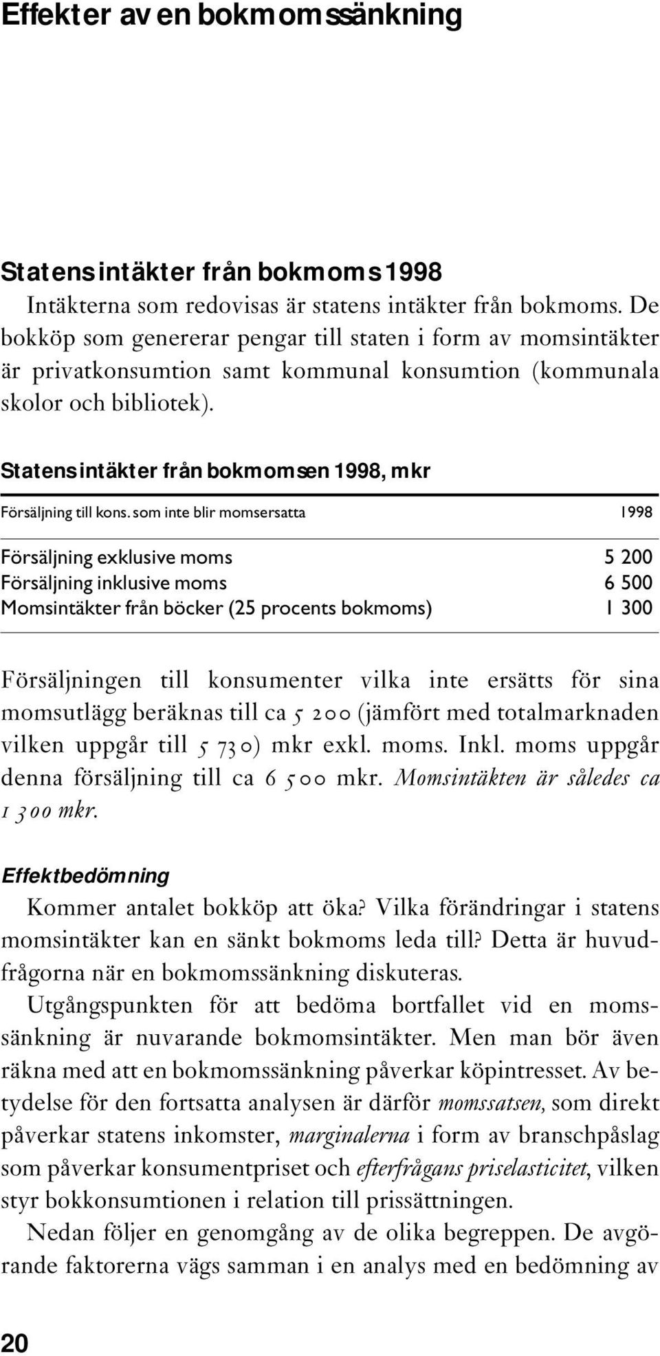 Statens intäkter från bokmomsen 1998, mkr Försäljning till kons.
