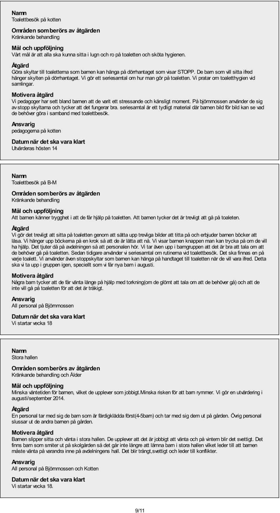 Vi pedagoger har sett bland barnen att de varit ett stressande och känsligt moment. På björnmossen använder de sig av stopp skyltarna och tycker att det fungerar bra.