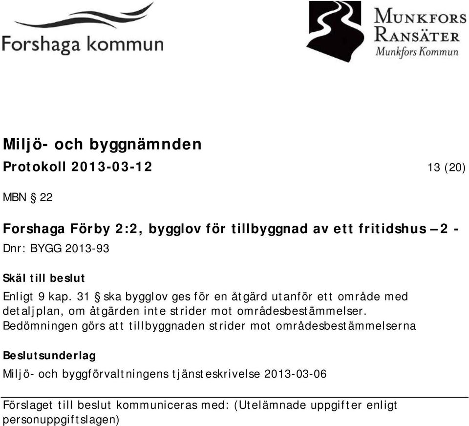 31 ska bygglov ges för en åtgärd utanför ett område med detaljplan, om åtgärden inte strider mot områdesbestämmelser.