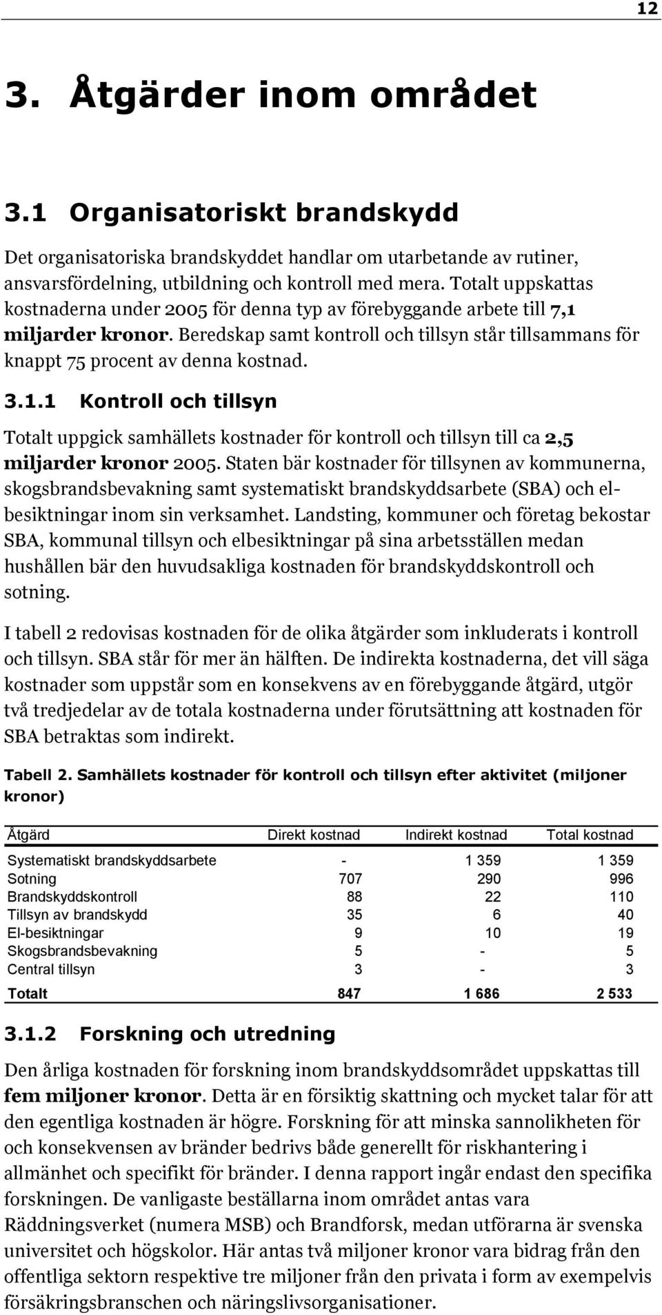 1.1 Kontroll och tillsyn Totalt uppgick samhällets kostnader för kontroll och tillsyn till ca 2,5 miljarder kronor 2005.