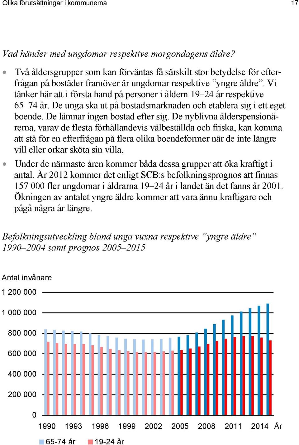 Vi tänker här att i första hand på personer i åldern 19 24 år respektive 65 74 år. De unga ska ut på bostadsmarknaden och etablera sig i ett eget boende. De lämnar ingen bostad efter sig.