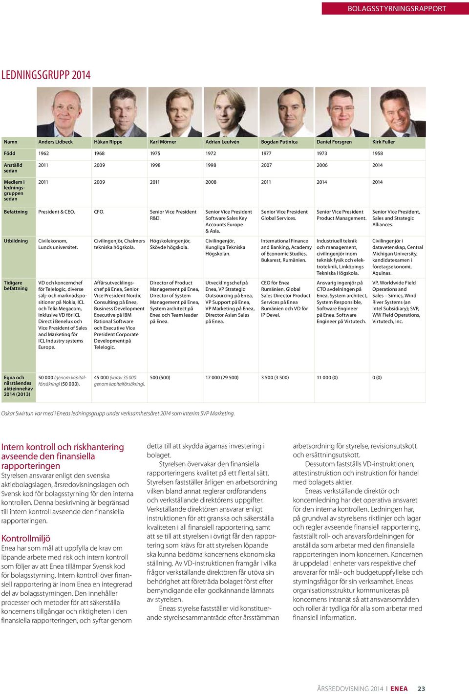 VD och koncernchef för Telelogic, diverse sälj- och marknadspositioner på Nokia, ICL och Telia Megacom, inklusive VD för ICL Direct i Benelux och Vice President of Sales and Marketing för ICL